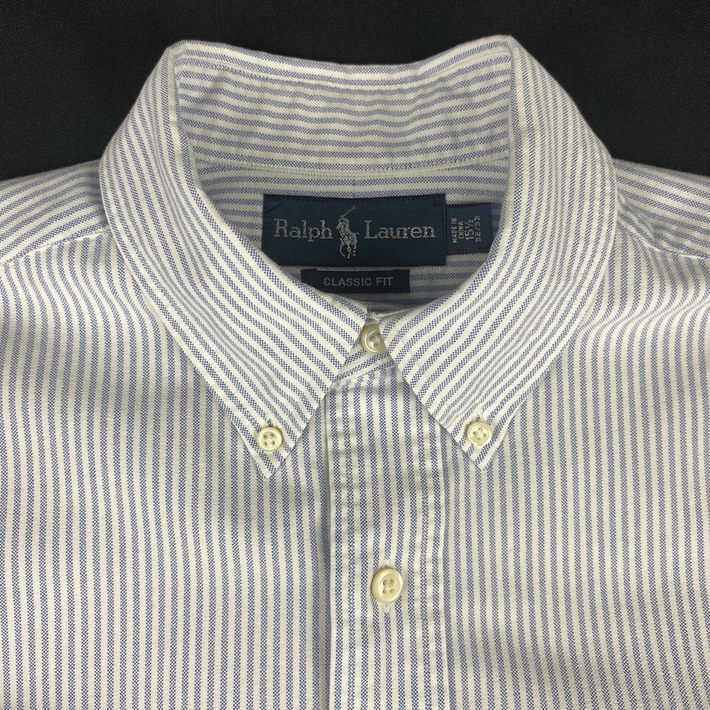 Ralph Lauren Oxford Shirt Mens 15.5-32/33 Blue/White Stripes Classic Fit - Picture 2 of 7